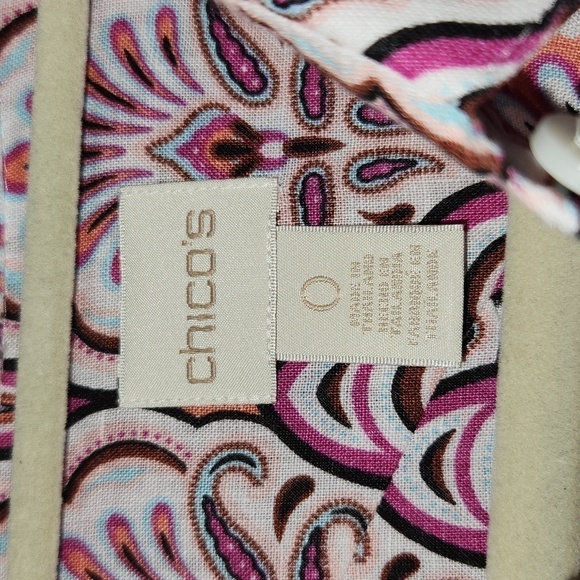 Chico's Pink Paisley Print 3/4 Sleeve Button Down 100% Linen Button Cuff Top - Picture 13 of 13